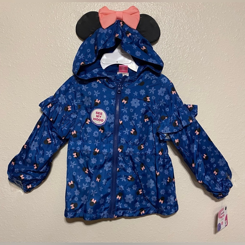 New Disney Junior Minnie Mouse Full-Zip Hooded Jacket | Ears & Bow | 2T–4T - Picture 2 of 7